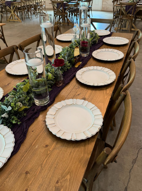 Plates on table rented from cherished memories rentals
